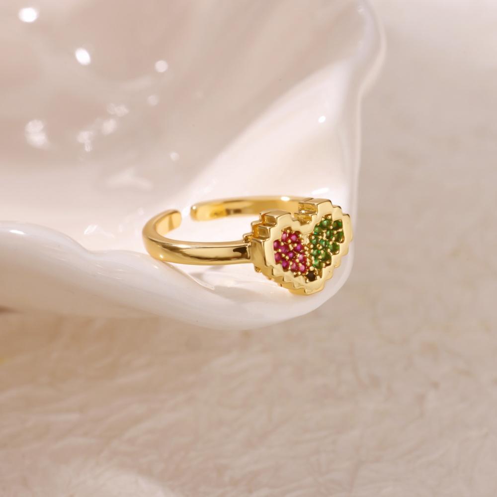 316L Stainless Steel Love Heart Trendy Ring for Women Opening Adjustable Creative Kpop Finger Ring Waterproof Beach Zircon 2025