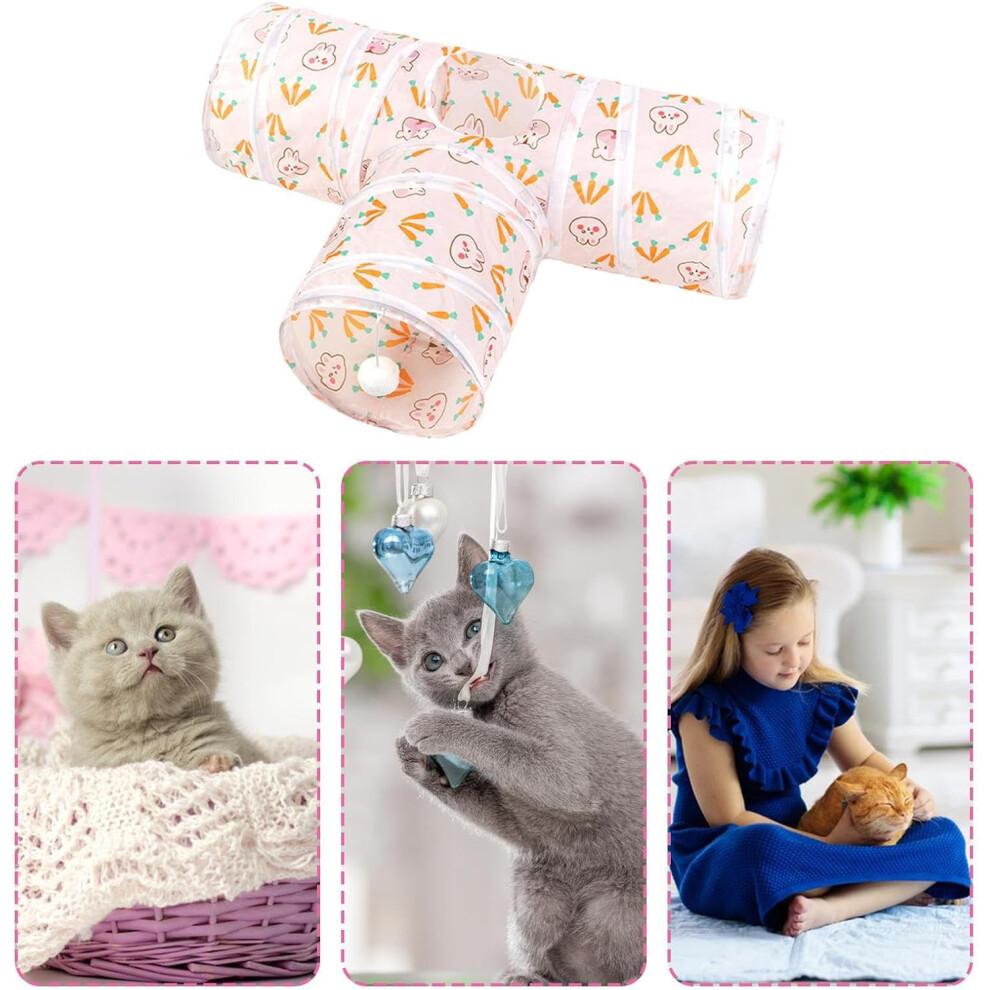 Cat Tunnel Toy 3Way Foldable Kitten Tunnel Tube Peek Hole Toy For Small Pets Indoor Outdoor Garden Yard