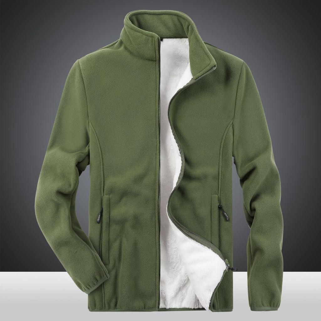 Vinter Herre Tykk Fleecejakke med Ekstra Fett og Ekstra Stor Ensfarget Fleecejakke