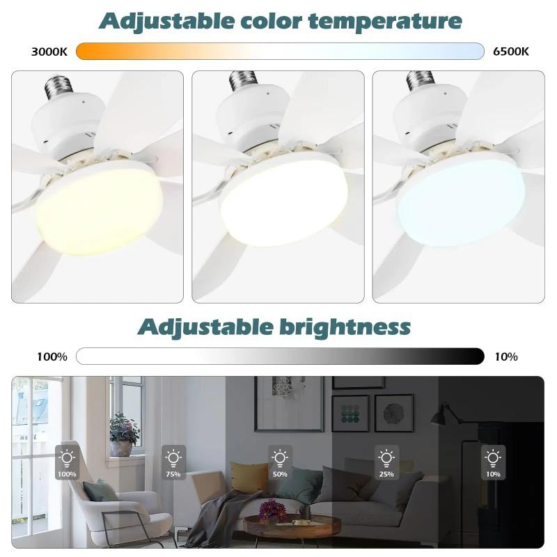1pc Socket Fan Light Screw Ceiling Fans with Lights and Remote Easy Install Ceiling Fan Dimmable Socket Fan Ceiling