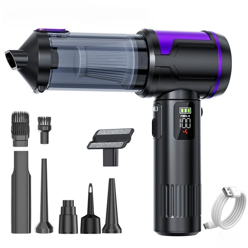 Handheld car vacuum cleaner with 24000Pa suction power, high-power charging, and digital display.