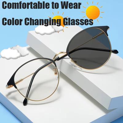 Fashion Round Frame Photochromic Glasses Men Anti Blue Lights Color Change Sunglasses Women Men Sunshade Eyewear