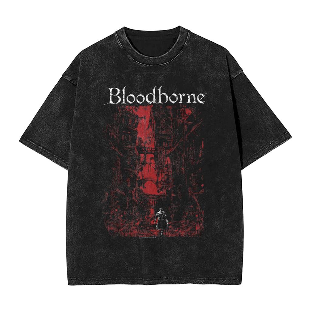 Hot Game Peripherals Bloodborne Darks Souls Graphic Print TShirt Streetwear Vintage Washed Cotton Top Oversized Summer New Tees