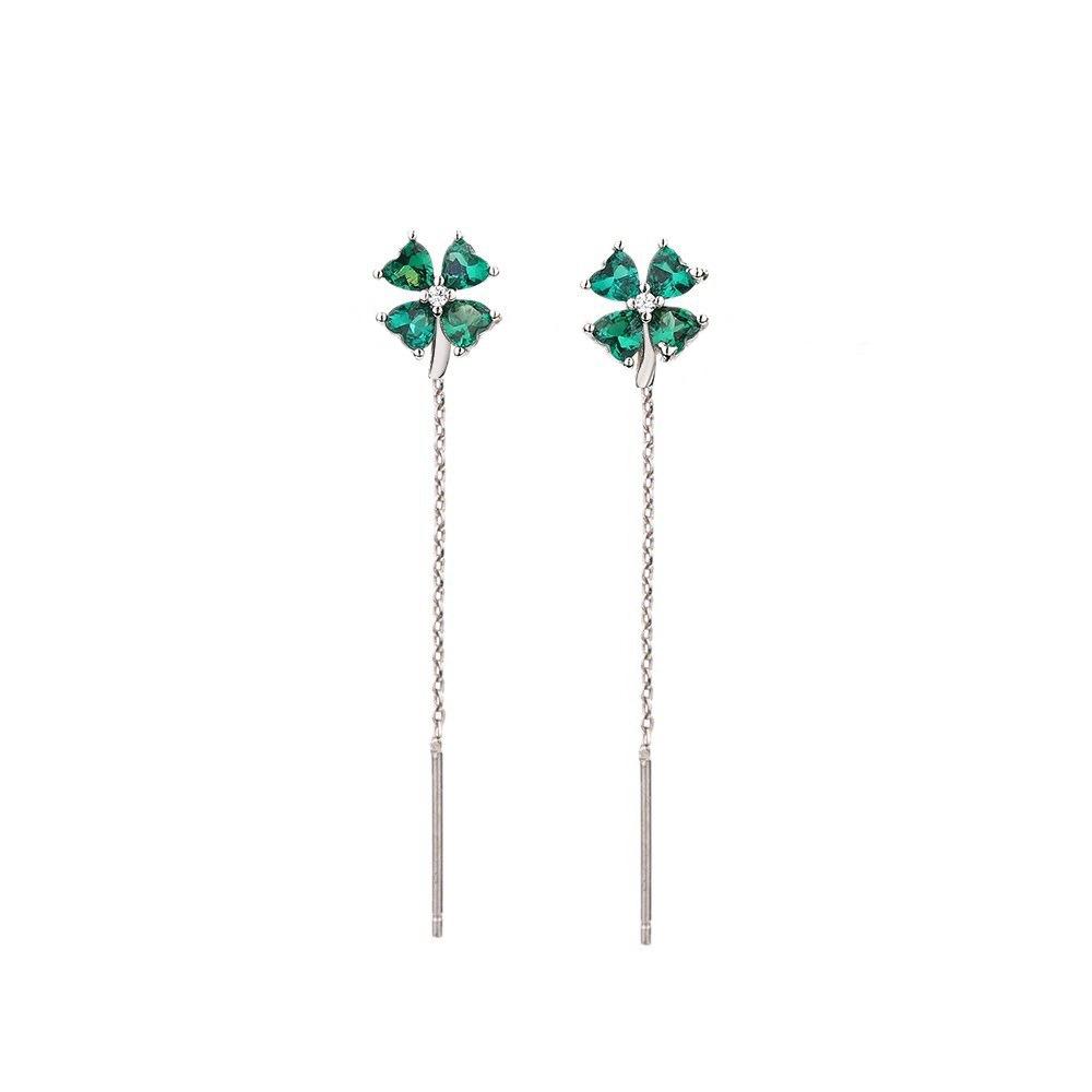 Lucky Clover Earrings Classic Temperament Retro Emerald Earrings Long Chain Tassel Love Flower Earrings