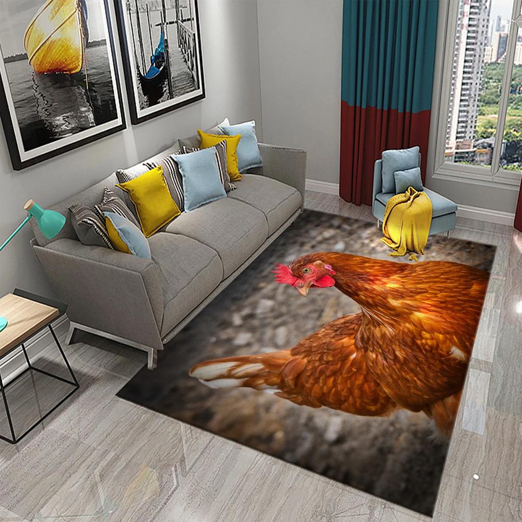 3D Kawaii Niedlicher Hühnermuster-Druckteppich für Küche Wohnzimmer Schlafzimmer Rutschfest Saugfähig King Size Teppich für Heimdekor