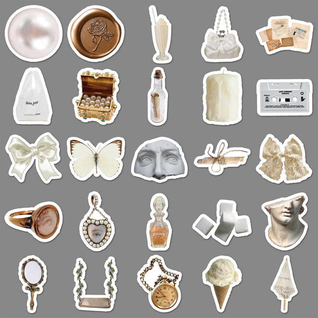 50 White Retro Graffiti DIY Stickers: Waterproof for Phone Cases & Suitcases
