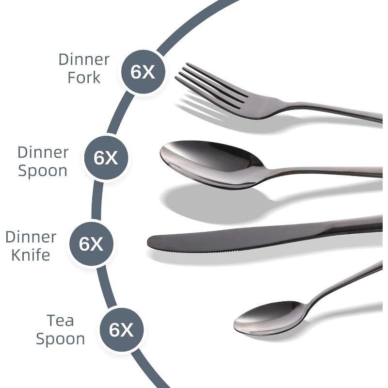 24pcs  Silverware Set with Steak Knives Forks Spoons,Stainless Steel Tableware Cutlery Service for 6,Dishwasher Safe