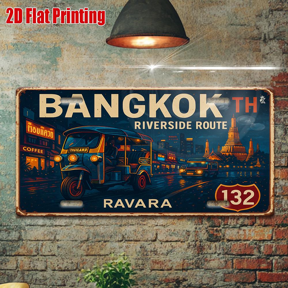 D Flat Pc Vintage Metal Sign Outdoor Wall Art (cm Xcm) Bangkok Riverside Route Aluminum Sign Great for Home Bar 20X30CM