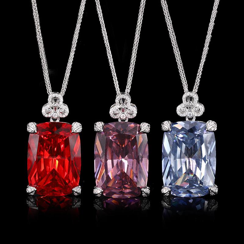 New Jewelry Copper Bottom Gold-Plated Fashion Imitation Color Treasure Generous Diamond Pendant Necklace Main Stone 20 * 28
