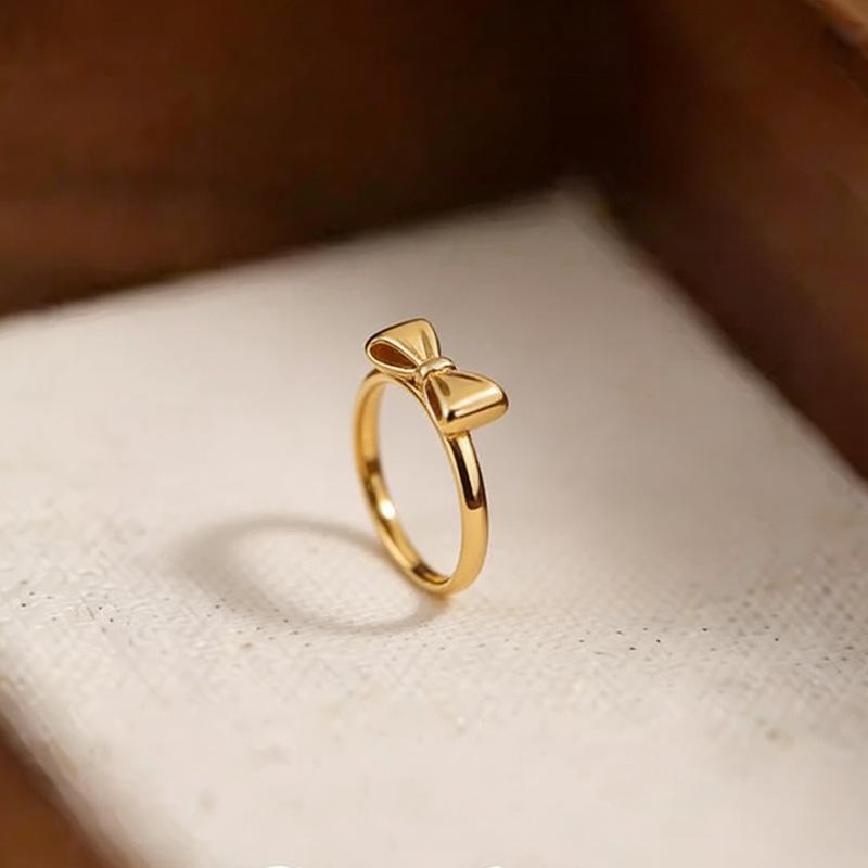 Simple Titanium Steel Bow Ring Female Cute Girlfriend Cold Style Ins Ring