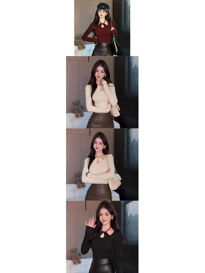 Women's Hollow Design Halter Neck Long Sleeve T-Shirt - Slim-Fit, Stylish, Sexy Spring/Autumn Base Layer.