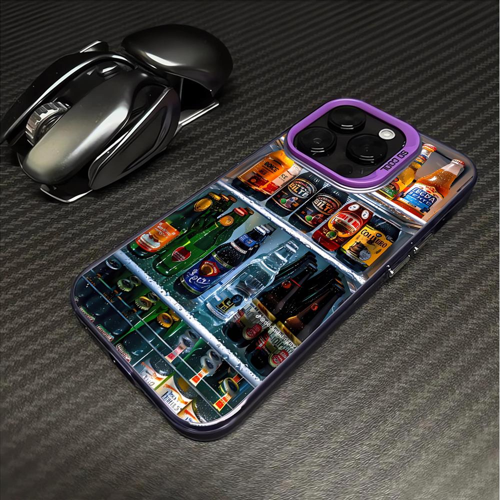 

Interesting Creative Refrigerator Beer Drink Phone Case for iPhone 16 Pro Max 15 14 13 12 11 Featuring a Shockproof Matte Cover For iPhone 11 фіолетовий