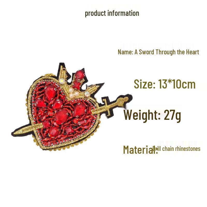 Handmade Rhinestone Heart Cloth Patch - Beaded Accessories for Clothing, Shoes, Hats, and Decorative Packaging.