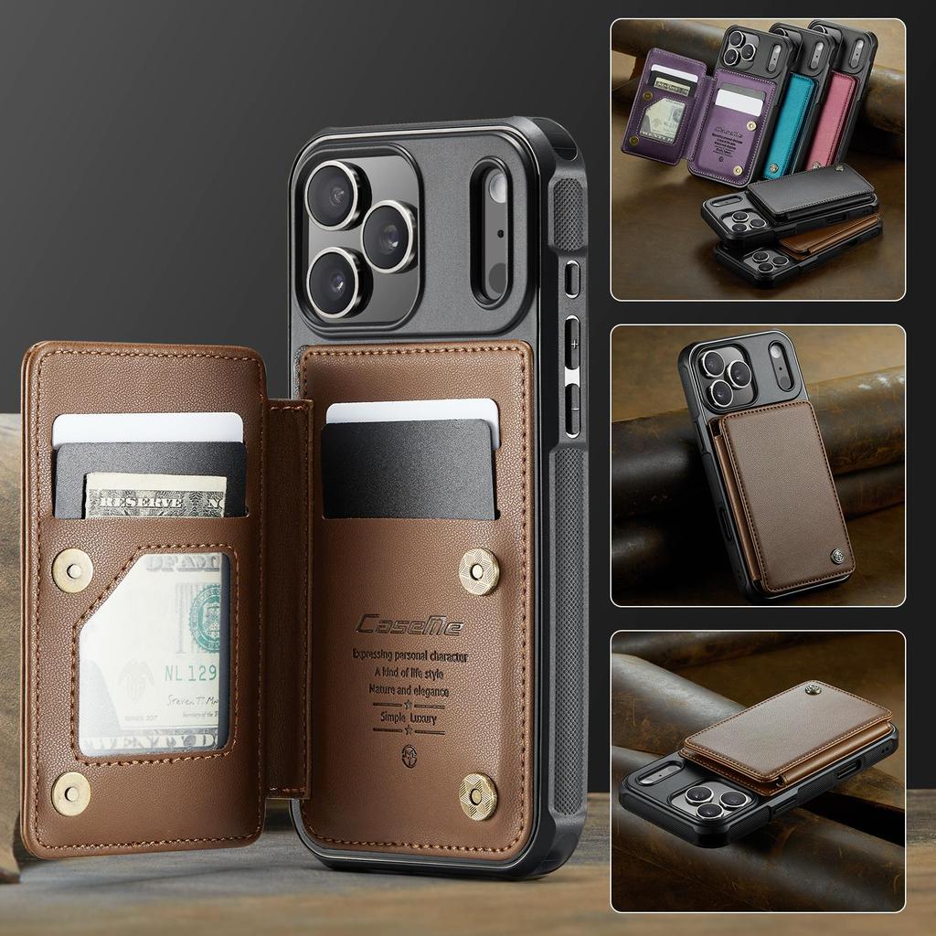 CaseMe-C22 Protective Skins For iPhone  17/17 Air/17 Pro/17 Pro Max , Luxury PU Leather Case Wallet Card Holder Phone Cover for Woman Man