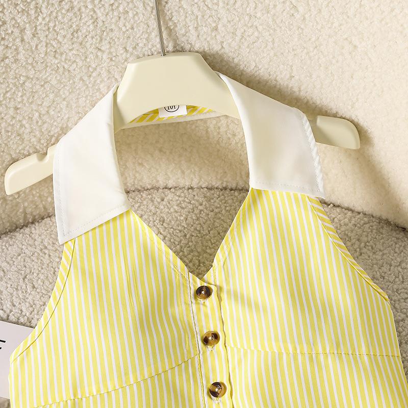 Girls' Fashionable Outfit - Spring/Autumn Children's Casual V-neck Collarless Sleeveless Long Pants Set