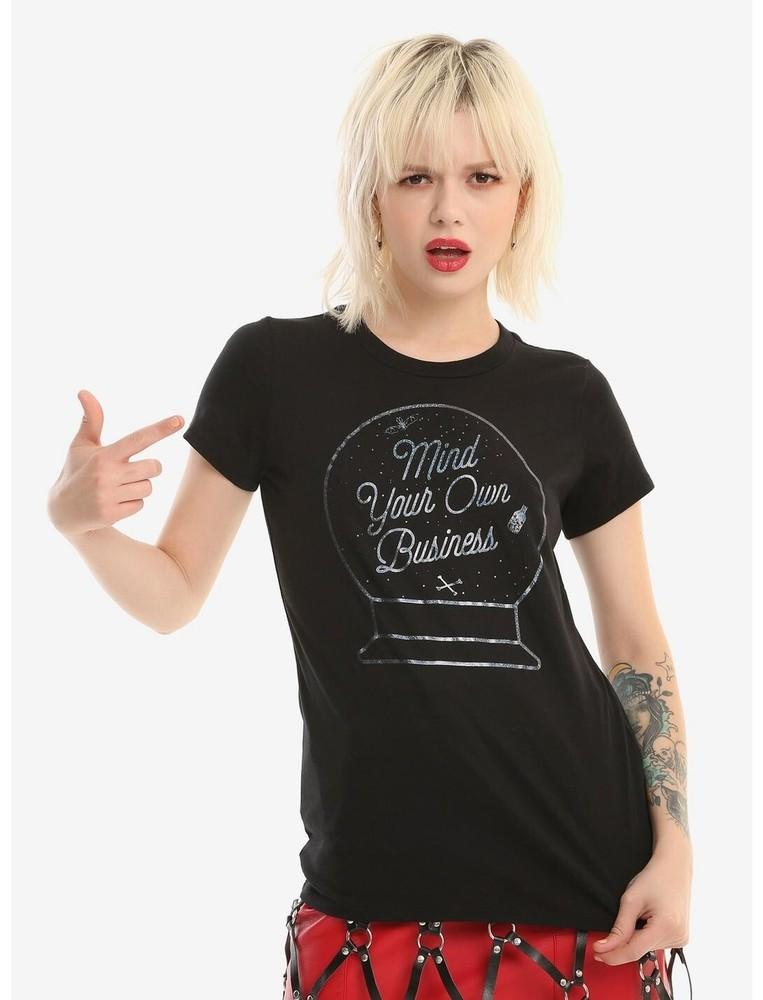 

Hot Topic Juniors Mind Your Own Business Funny Black Shirt New S 2XL