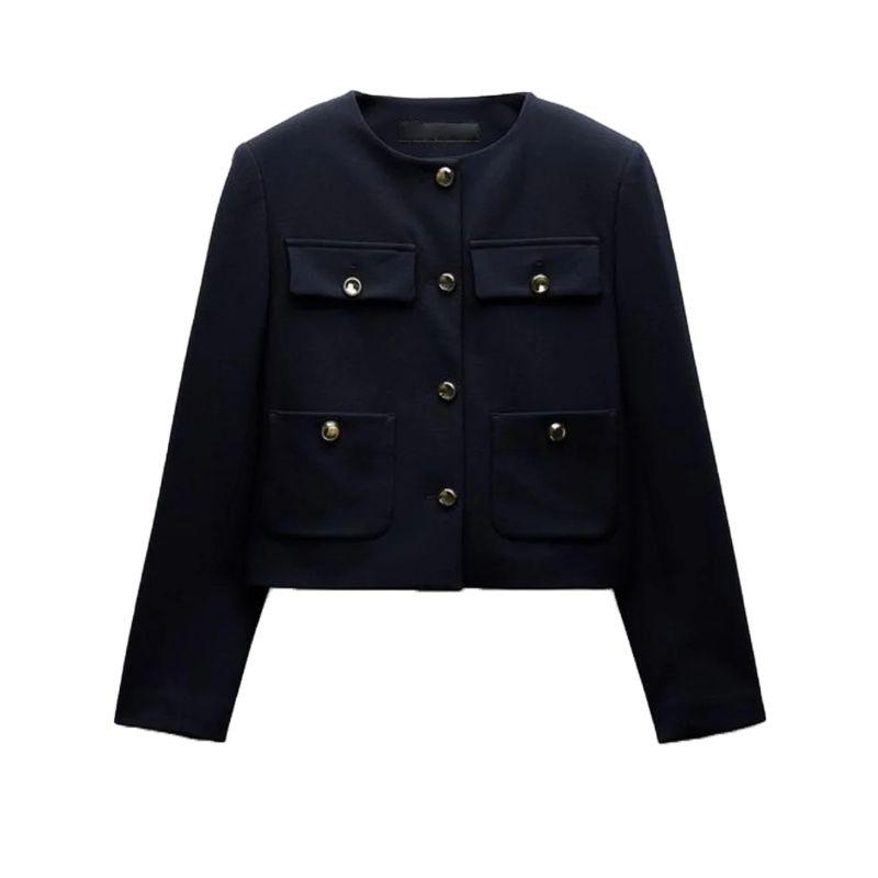 Early Autumn New Women's Clothing Fashion Style Temperament Crew Neck Long Sleeves Gold Button Short Suit Outwear 8630555