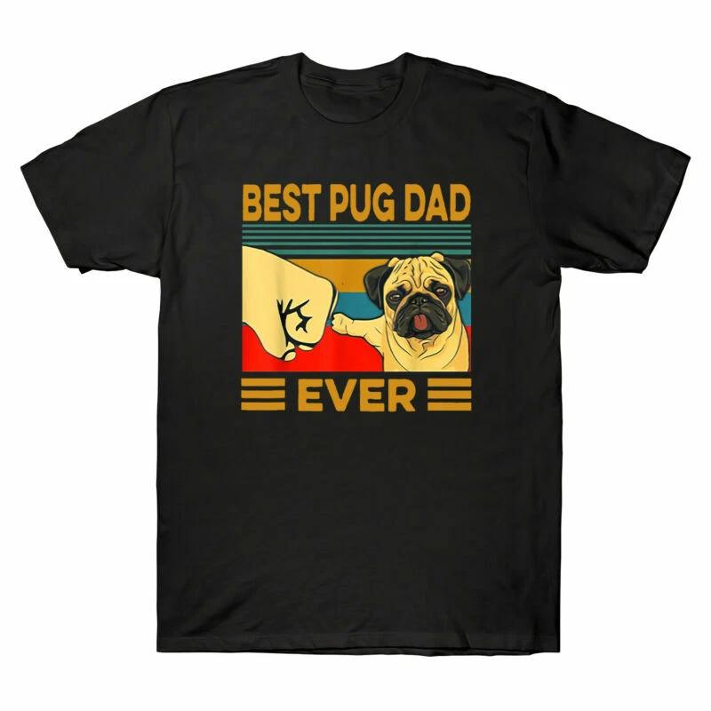 Retro Sunset Best Pug Dad Ever Funny Dog Lover Vintage Men Black T-Shirt Cotton XXXL