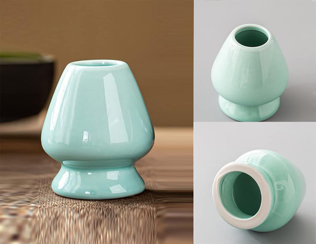 Suporte para batedor de chá, endireitando e apoiando batedor de chá, utensílios para cerimônia do chá, utensílios para matcha, conjunto para cerimônia do chá, cerâmica (verde)
