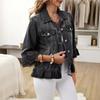 Women's Casual Denim Top with Three-Quarter Sleeves and Fit for Everyday Wear