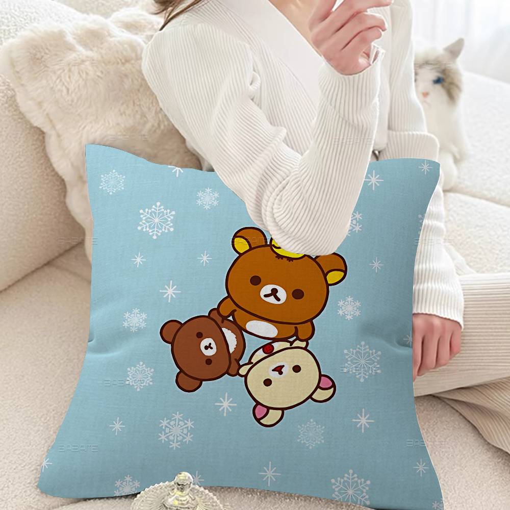 Cute Cartoon Rilakkuma Pillow Covers Cartoon Sofa Decorative Home Doublesided Printing Short Plush Cute Cushion Cover
