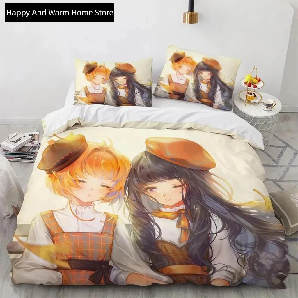 Anime Cardcaptor Sakura Beding Set,Soft Duvet Cover Warm Comforter Bed Linen Set Comfortable Quilt Cover Pilowcase,King Quen Twin Sized Dimensions