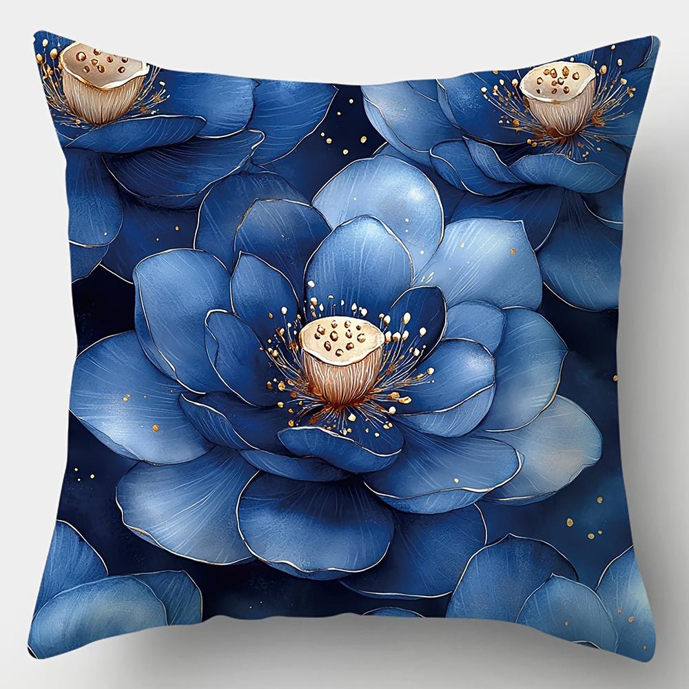 Elegant Floral Pillowcase With Blue And White Lotus Designbedroom Sofa Decorative Cushion Cover With Zipper Soft Cushion Cover