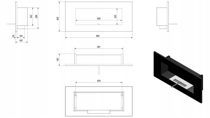 Chimenea de bioetanol de pared DELTA2 HORIZONTAL TÜV