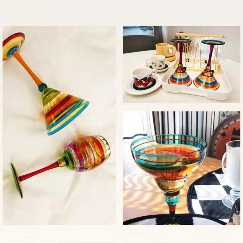 Elegant Margarita Glass Cup Intricate Hand Painted Pattern Colorful Mexicans Cocktail Drinkware For Party Decoration