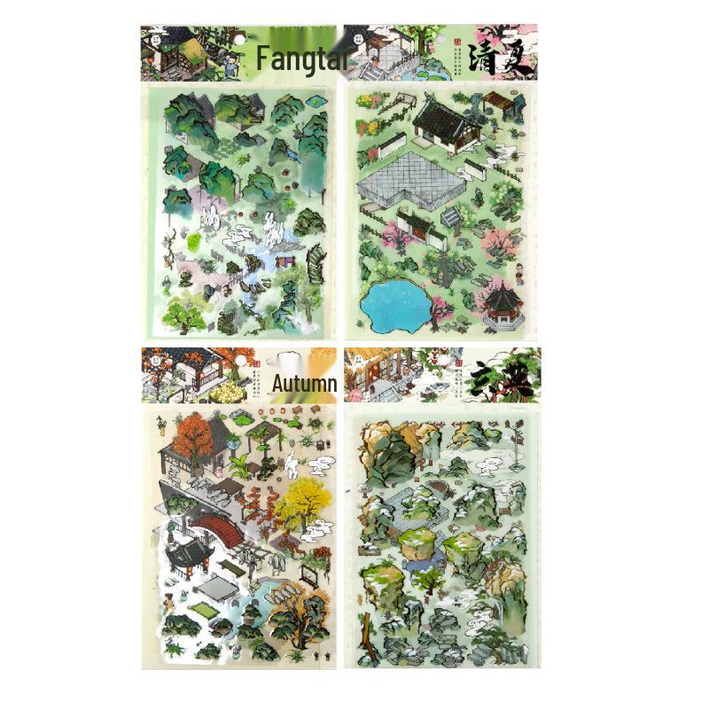 3D Stereo Jiangnan Four Seasons Children's House Stickers: Chinese Style Landscape Collage Toy