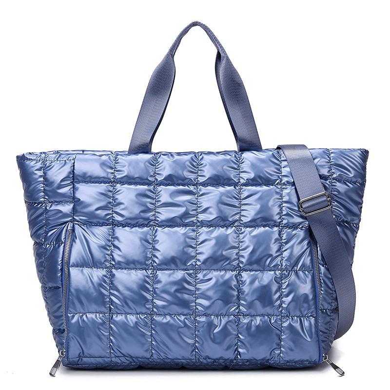 Large Capacity Quilted Tote Bags for Women Solid Color Women's Shoulder Bag for Gym Travel Fashionable Nylon Winter Padded Handbag