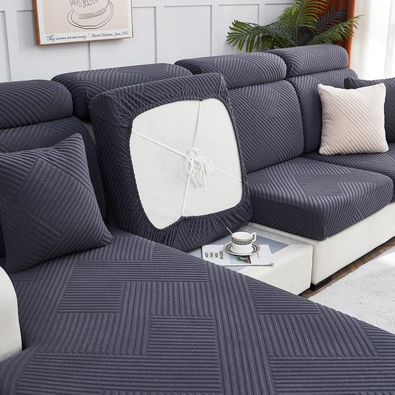 Velvet Jacquard Cushion Cover For Living Room Solid Stripe Pattern Sofa Cover Velvet Couch Cover Sofa Protector Seat Cover