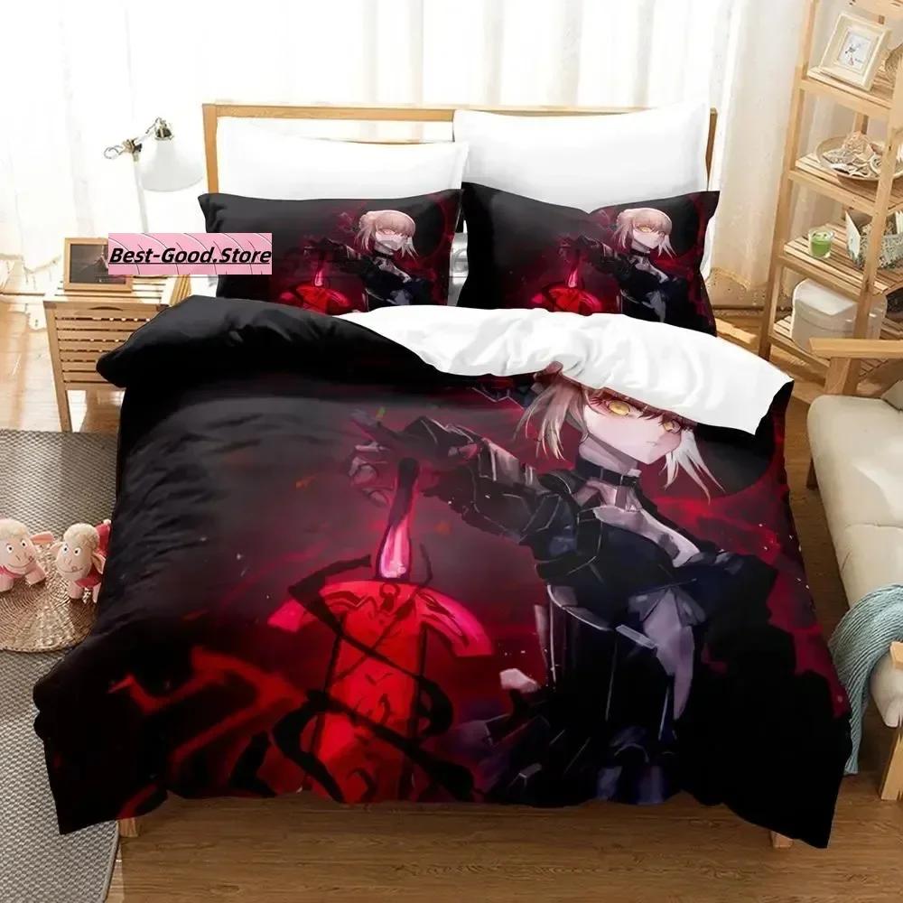 Fate Saber 3D-tryck Anime Sängklädesset Tryckt Påslakan Örngott Enkelt Dubbelt Queen Super King Size Set