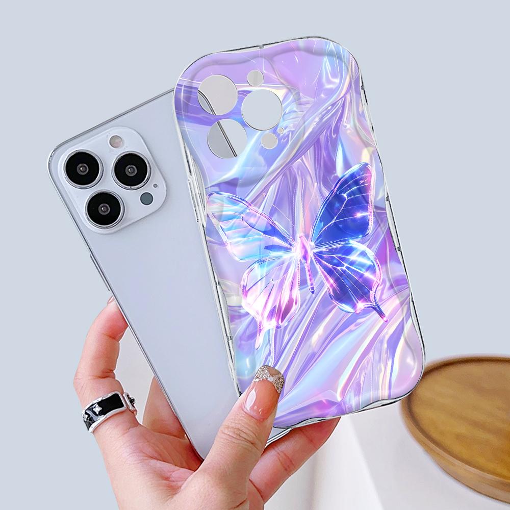 For OPPO A38 A18 A60 A58 A57s A96 Reno12 13 Realme C31 C30 Vivo V30 Y27s Y28 Y36 Y76 Wavy Edge Colorful Butterfly Soft Silicone Phone Case