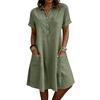 Women Casual Loose Fit Short Sleeve Dress with Lapel Collar Button Front and Pockets Comfortable Summer Dress