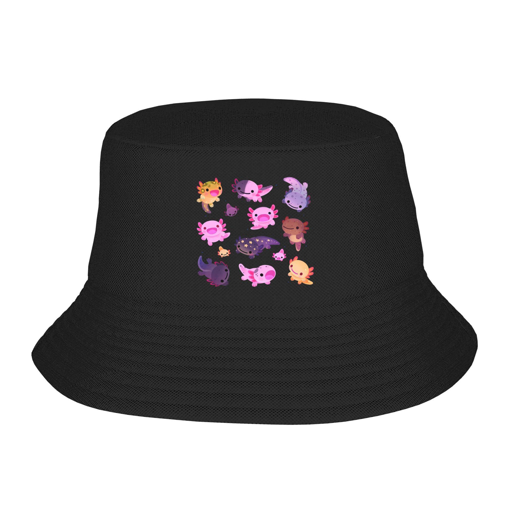 Happy axolotl Bucket Hat Panama Bob Hats Outdoor Hip Hop Reversible For Summer Beach Fishing Unisex Fisherman Caps One Size