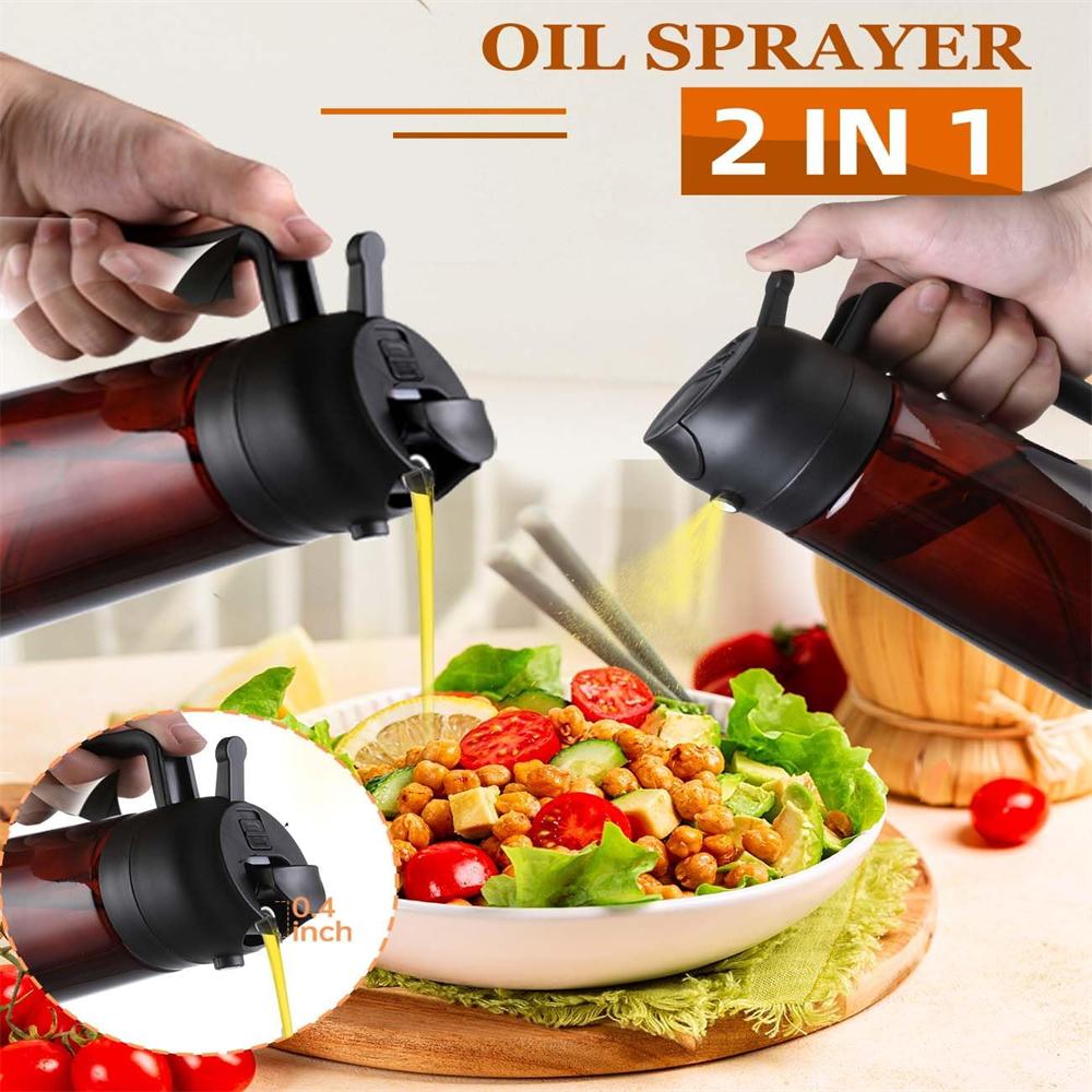 Oil Sprayer for Cooking,470ml 2 in 1 Olive Dispenser Bottle Kitchen Gadgets for Air Fryer/BBQ,Glass Mister Spray with Stickers