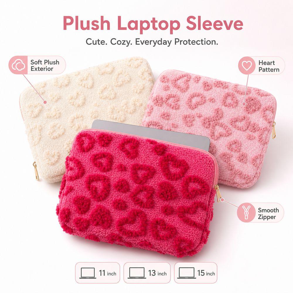 Plush Notebook Computer Sleeve Heart Pattern Protective Device Case Tablet Sleeve Daily Commuting