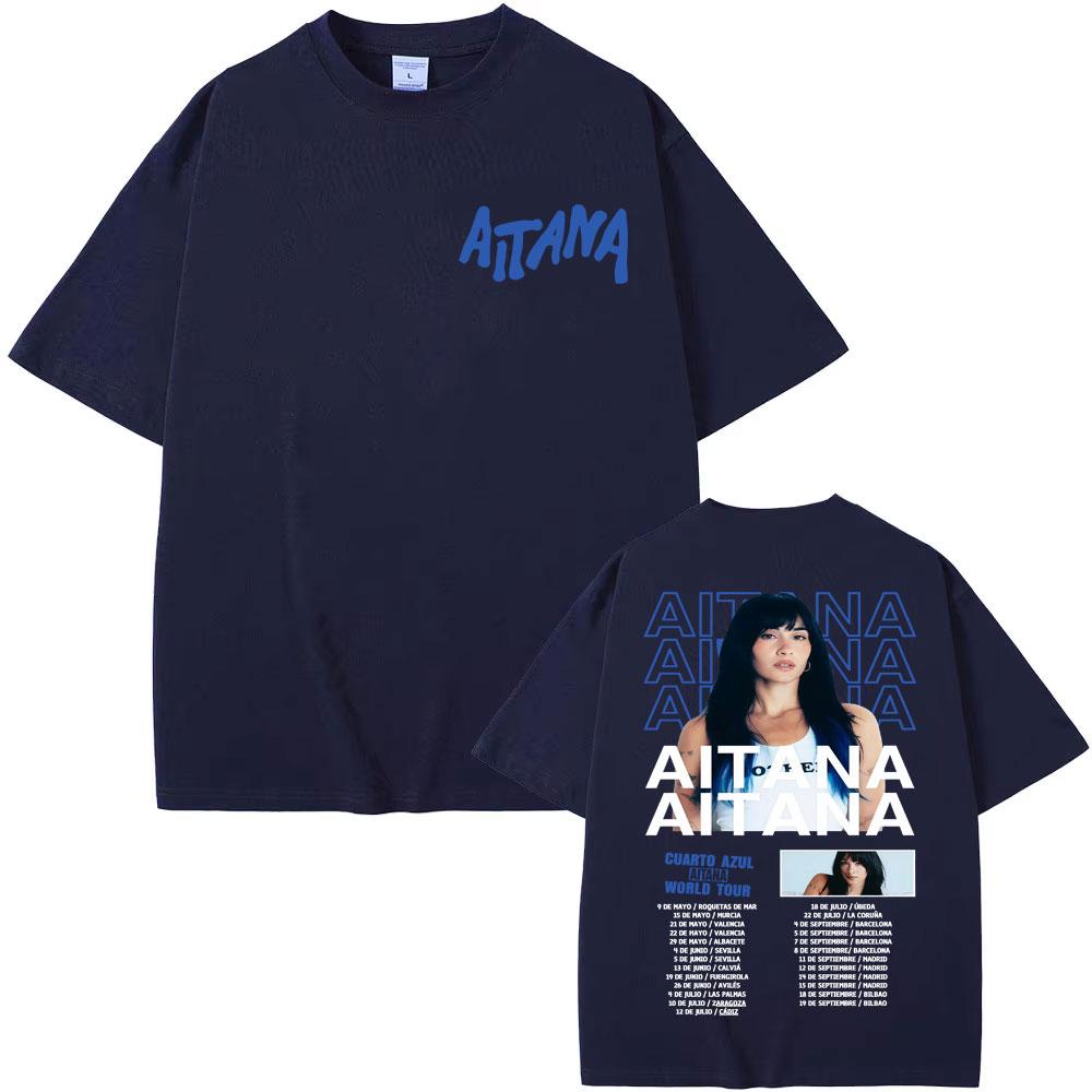 Singer Aitana Cuarto Azul World Tour TShirt UNISEX Women Summer Cotton YK Clothing Oversize Round Neck Short Sleeved Tee
