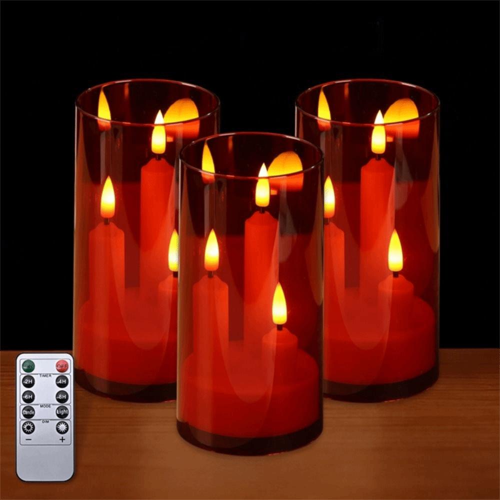 3 in 1 Design Flameless Taper Candles Transparent Lampshade Decorative LED Electronic Candles Warm Light Romantic