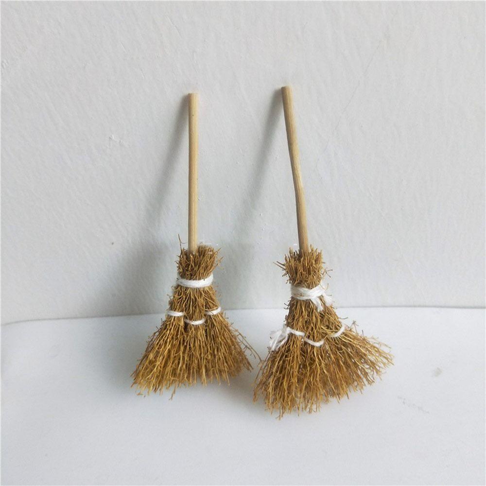 5Pcs Mini Broom Red Rope Straw Brooms Dollhouse Decor Halloween Micro Landscape Decorations Accessories Witch Broom