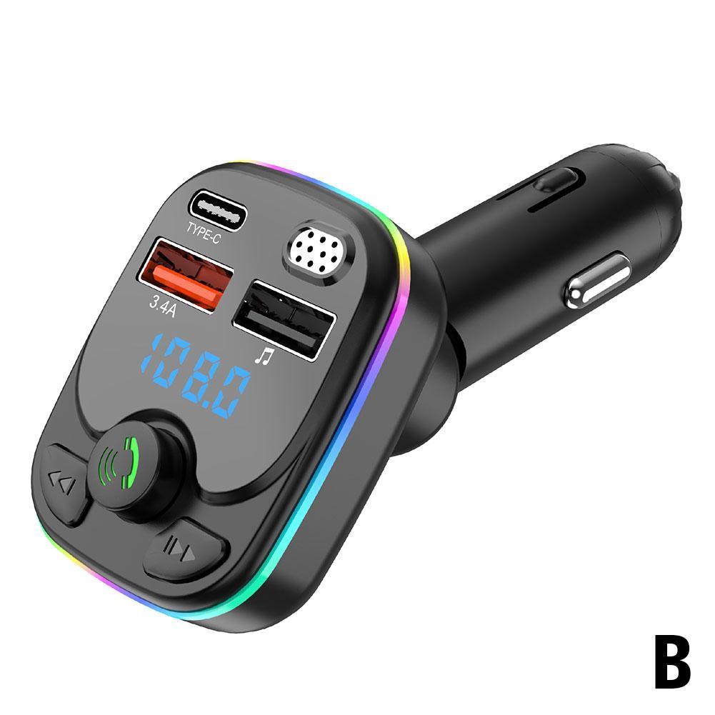 2025 Car BT5.0 FM Transmitter PD Type-C Dual USB 3.1A Fast Charger Colorful Ambient Light Handsfree MP3 Modulator Player
