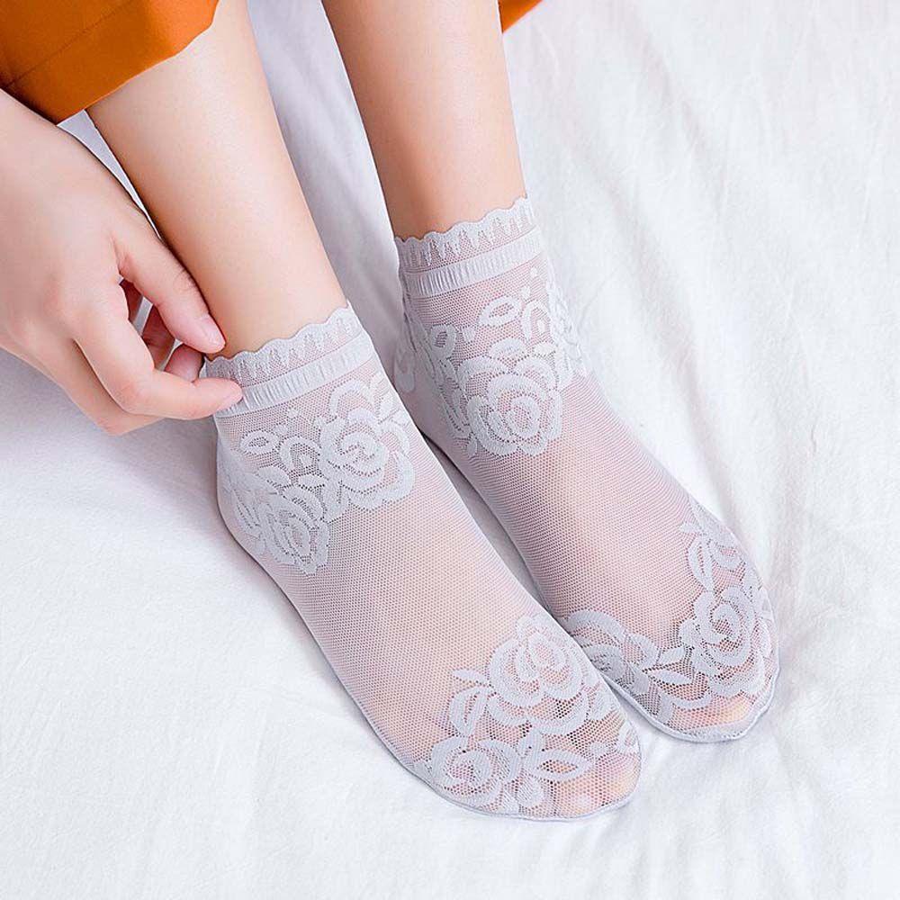 

Transparent Hollow Summer Ruffle Flower Female Hosiery Women Socks Boat Socks Lace Socks розовый