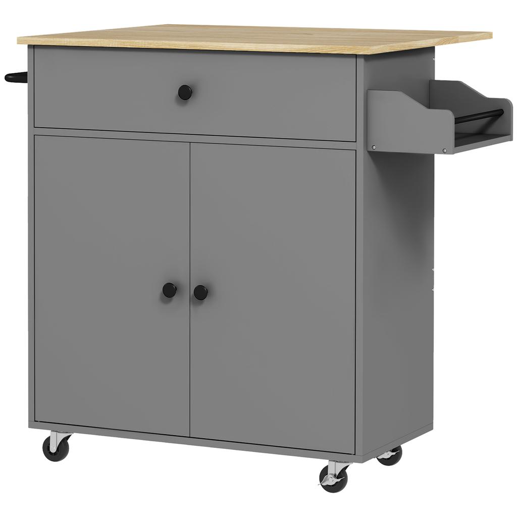Kitchen Cart with Drawer, Cabinet Compartment, Towel Bar, 106 x 42 x 87 cm, Grey/Oak