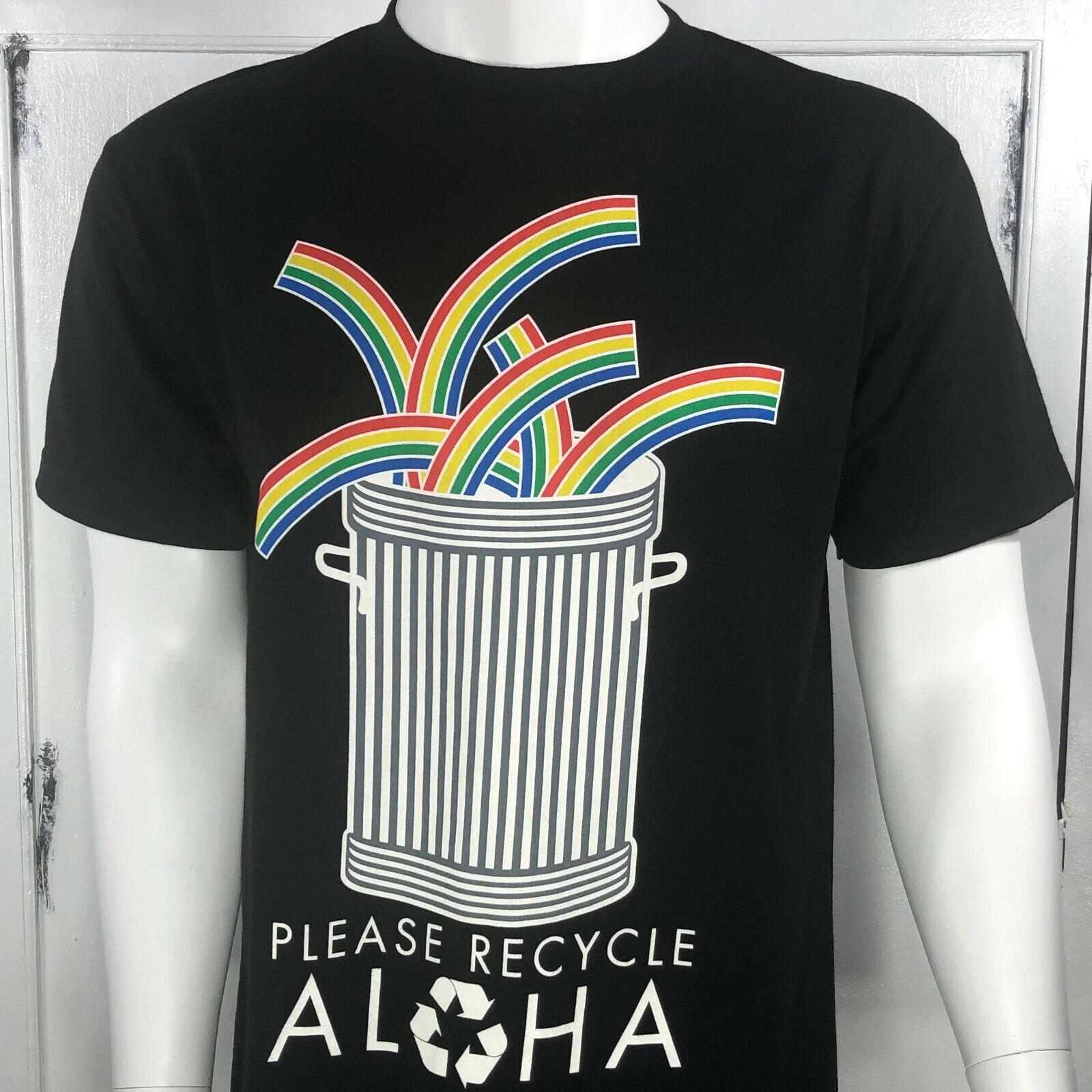 

Aloha Environment T Shirt Mens Size M Please Recycle Rainbow Trashcan Black L