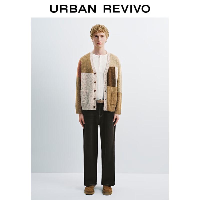 UR Men's 2025 Fall Retro Color Block V-Neck Knit Cardigan