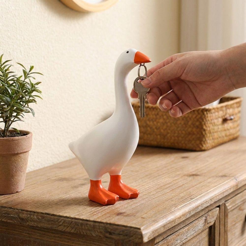 Resin Goose Figurines Key Hanger Funny Dumb Goose Key Holding Figurine  Office Desk