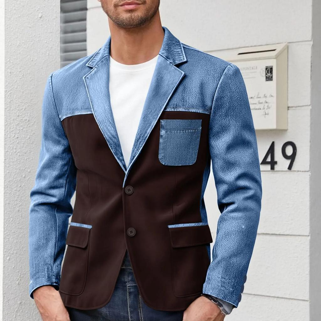 Frühling Herbst Herren Patchwork Blazer Mode Anzugjacke Hohe Qualität Schlank Lässig Blazer Mäntel Mann