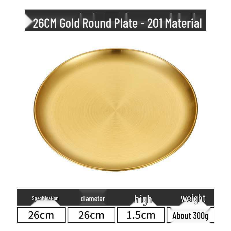 Gold Round 304 Stainless Steel Korean BBQ and Cake Tray