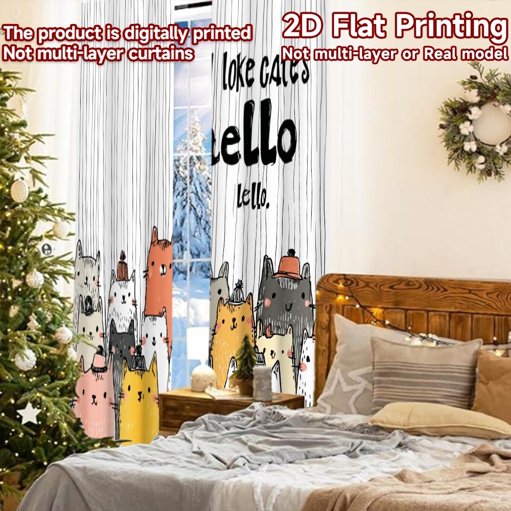 2 Stück, 2D-FLACHDRUCK Vorhänge (Ohne Stange) Niedliche Katzenparade Beliebte Vorhänge&Draperien Festivaldrucke Lichtfilternde Vorhänge
